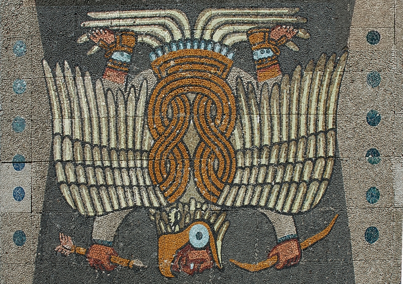 Cuauhtémoc en la base del mural Los Aztecas. SCT.