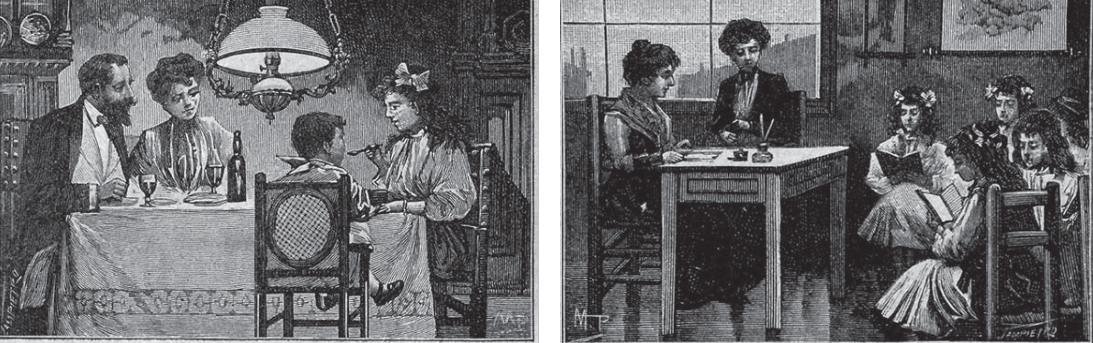 La educación recibida por las niñas y jóvenes mexicanas en la segunda mitad del siglo XIX, no las formaba profesionalmente, pero sí las instruía para la vida familiar e inculcar en los hijos el ”amor a la Patria, el trabajo y el estudio”. También debían observar actitudes como la obediencia, caridad, respeto a los mayores y evitar vicios. Fotos recuperadas del libro: Maestras urbanas y rurales, siglos XIX y XX.