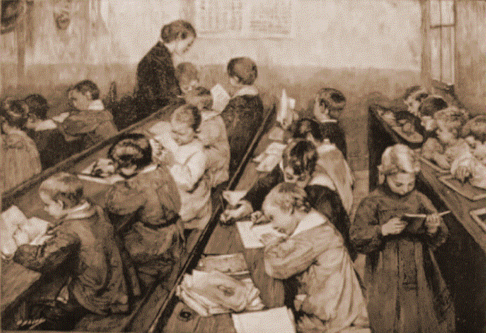 grabado de un aula del siglo XIX.png Grabado de un aula del siglo XIX