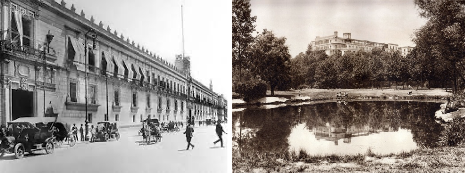 UNA HISTORIA 02.png El Palacio Nacional y Chapultepec aproximadamente en 1920, donde la SCOP realizó trabajos de modernización. Disponible en: https://www.instagram.com/p/CxIvjPxLZMV/?img_index=3