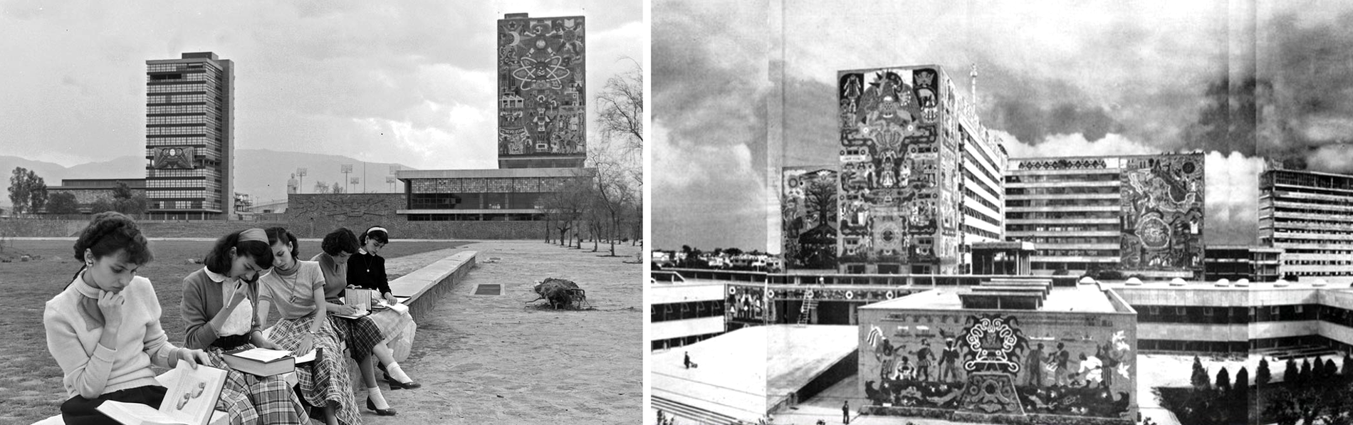 UNA HISTORIA 06.png En los años 50 se realizaron dos obras emblemáticas: el trazo y construcción de Ciudad Universitaria y el Centro SCOP, donde la secretaría tuvo a su cargo la coordinación técnica y supervisión de la obra. Consultado en: https://www.revistadelauniversidad.mx/articles/1c283e28-6be6-436c-9480-42e0cdd9f162/se-inauguran-nuevas-obras-en-la-ciudad-universitaria