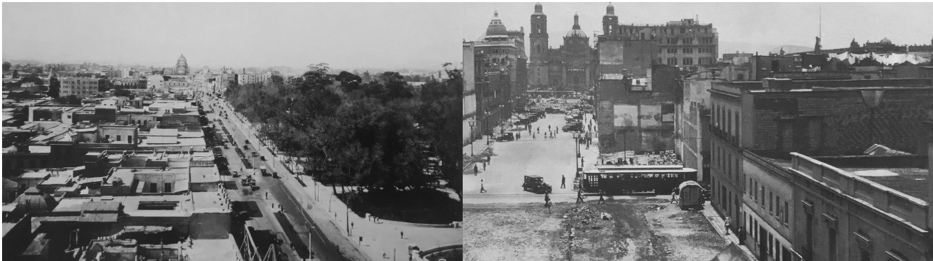 Hacia mitad de los años 30 del siglo XX.jpg Hacia mitad de los años 30 del siglo XX, los transportes se vieron favorecidos por la planificación y el desarrollo urbanístico que impulsó la apertura y uso de importantes vías como Avenida Juárez y 20 de Noviembre. Fotos recuperadas del libro Manuel Ramos. Fervores y epifanías en el México Moderno.
