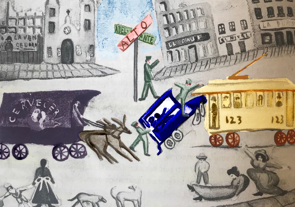 Los medios de transporte se diversificaron.jpg Los medios de transporte se diversificaron y multiplicaron en la Ciudad de México, por lo que vehículos de tracción, motorizados y eléctricos coexistieron sin estar libres de percances. Foto recuperada del libro: Historia de la vida cotidiana en México.