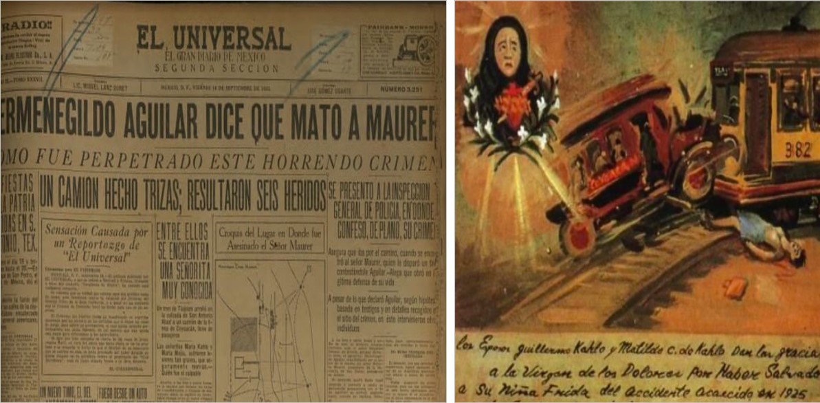 6 la prensa reporto.jpg La prensa reportó que “en el hospital de la Cruz Roja se nos dijo que las heridas que recibieron las señoritas Kahlo y Mejía, son de aquellas que necesariamente causan la muerte.” Imágenes recuperadas de: El Universal y Museo Dolores Olmedo.